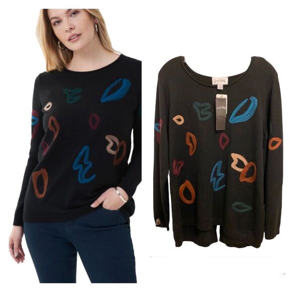 Joseph Ribkoff Black Sweater front Colorful Details - Picture 1 of 9